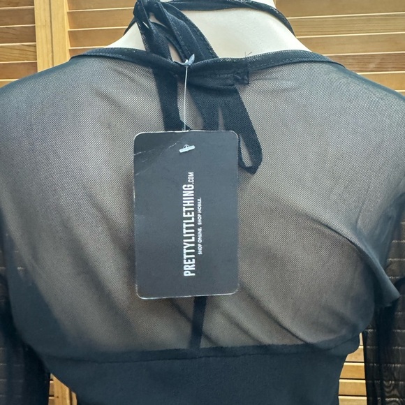 PrettyLittleThing .  Black Mesh Jumpsuit with Long Sleeves - Picture 5 of 7